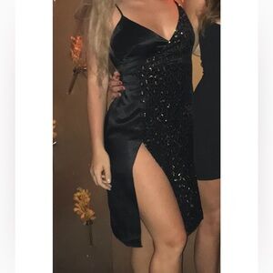 Elegant Black Sequin Dress with slit